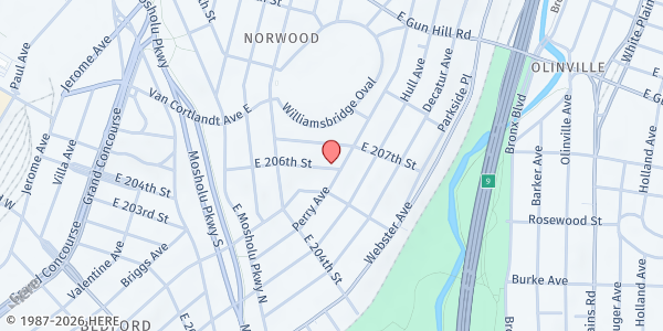 Map showing Parish of St Brendan & St Ann at 333 E 206 St, Bronx, NY