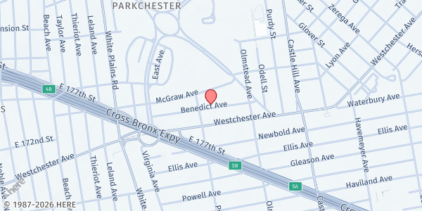 Map showing PARKCHESTER BAPTIST CHURCH at 2021 BENEDICT AVENUE, Bronx, NY