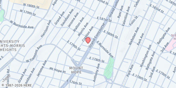 Map showing Partners in Health WIC - St Barnabas Hospital at 2021 Grand Concourse - 5th Floor, Bronx, NY