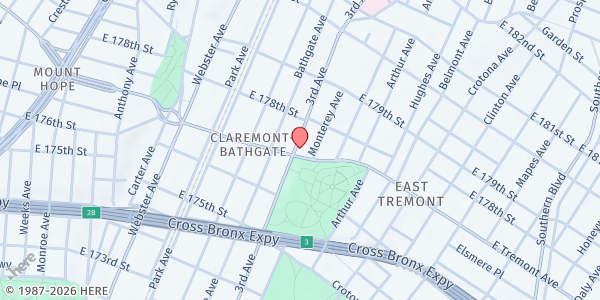 Map showing PHS East Tremont WIC at 535 E Tremont Avenue, Bronx, NY