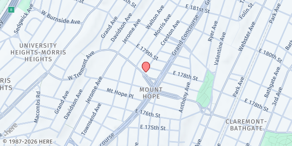 Map showing Positive Living at 151 East Tremont Ave, Bronx, NY