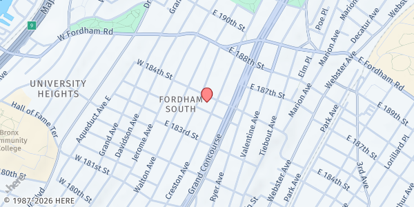 Map showing Power Praise and Deliverance, Inc at 120 EAST 184TH STREET, Bronx, NY