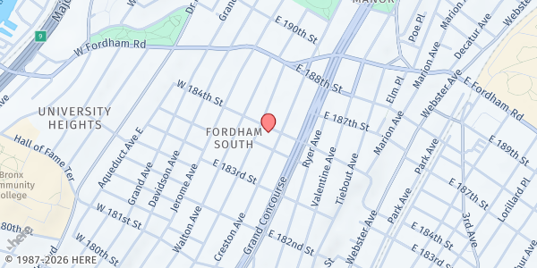 Map showing Power Praise and Deliverance, Inc at 120 EAST 184TH STREET, Bronx, NY