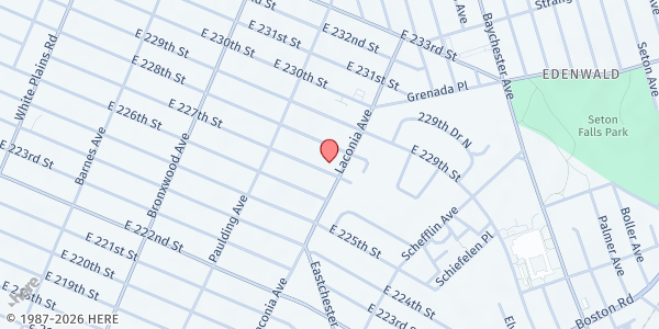 Map showing Praying Partners International Ministry at 1057 East 227th St, Bronx, NY