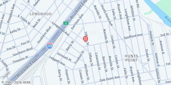 Map showing Prodigal Center - Bronx at 709 TIFFANY STREET, Bronx, NY