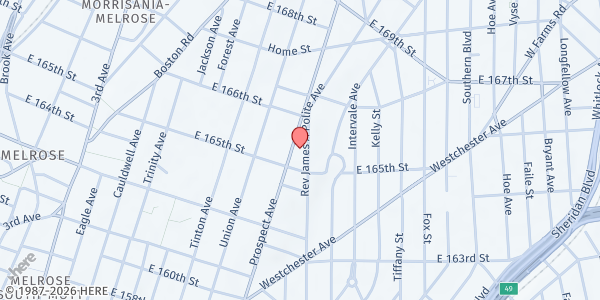 Map showing Prospect Spanish Seventh Day Adventist Church at 1038 Prospect Ave., Bronx, NY