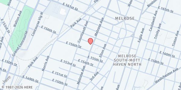 Map showing Rainbow Garden of Life and Health at 757 Melrose Avenue, Bronx, NY