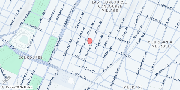 Map showing Redeemed Christian Church of God - Bronx at 1001-1005 MORRIS AVENUE, Bronx, NY