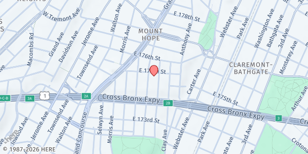 Map showing Revelación Divina Food Pantry at 240 E 175th St, Bronx, NY