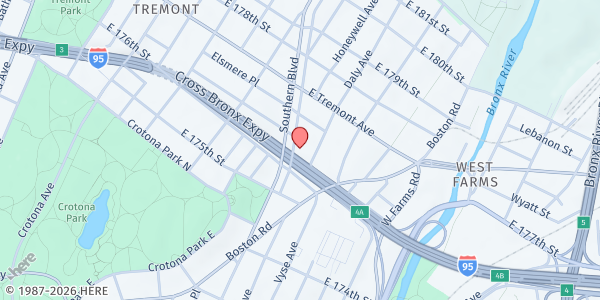 Map showing Saint Thomas Aquinas at 1900 Crotona Pkwy, Bronx, NY
