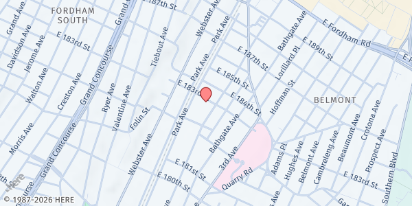Map showing Second Prince of Peace Outreach at 442 EAST 183RD STREET, Bronx, NY