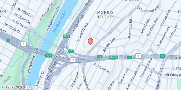 Map showing Sedgwick Houses Older Adult Social Club at 1553 University Ave, Bronx, NY