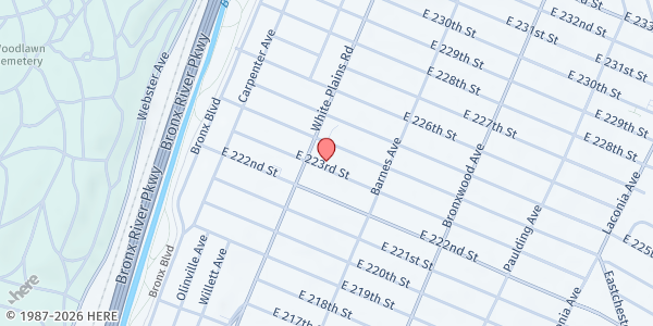 Map showing Shiloh Temple Pentecostal Church at 719 East 223 street, Bronx, NY