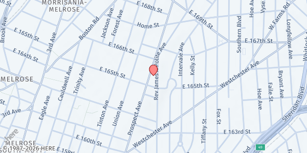 Map showing Spanish Prospect Seventh - Day Adventist Church at 1038 PROSPECT AVENUE, BRONX, NY