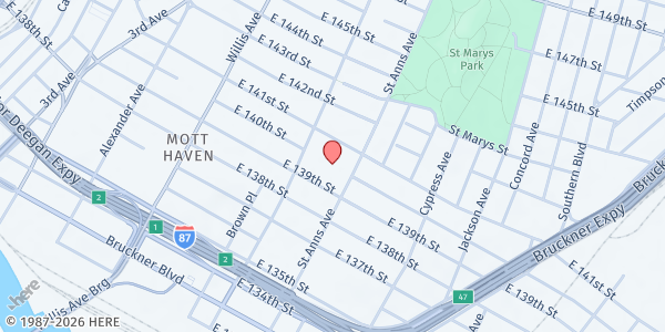 Map showing St. Ann's Church Food Pantry at 295 St. Ann's Avenue, Bronx, NY