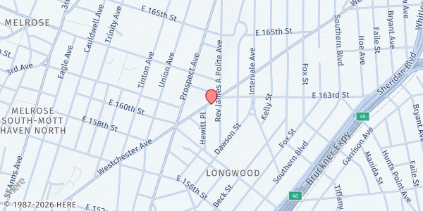 Map showing ST. ANN'S CORNER OF HARM REDUCTION - 886 Westchester Avenue at 886 WESTCHESTER AVENUE, Bronx, NY