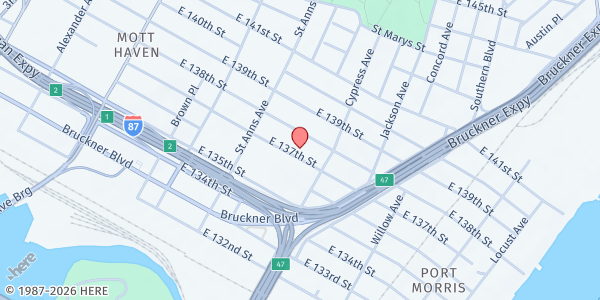 Map showing St Ann's WIC - Morris Heights Health Center at 625 E 137th St - First Floor, Bronx, NY