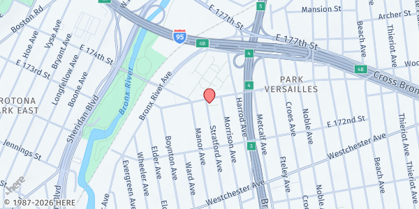 Map showing St. Joan of Arc Food Pantry at 1384 Stratford Avenue, The Bronx, NY