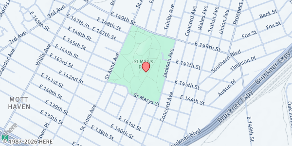 Map showing St. Marys Park Market - Bronx at 646 E 149th St, Bronx, NY