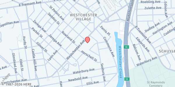 Map showing St. Peter's Episcopal Church at 2500 Westchester Avenue, Bronx, NY