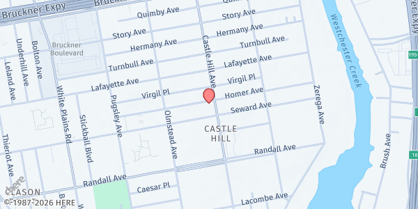 Map showing THE DISCIPLES OF GALILEE at 725 Castle Hill AVE, BRONX, NY