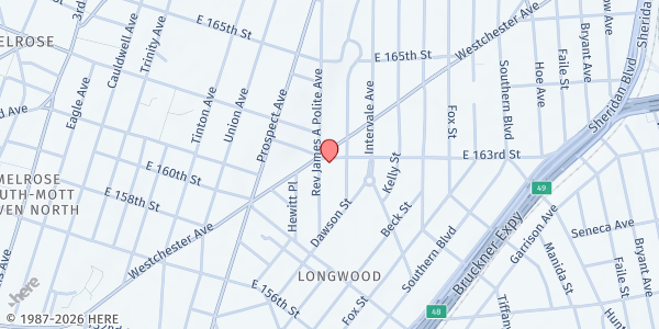 Map showing The Hopeline at 884 East 163rd Street, Bronx, NY