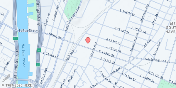 Map showing THE PRADO of Transitioning Forward Inc - Mott Haven at 225 EAST 149TH STREET, Bronx, NY
