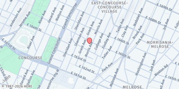 Map showing The Redeemed Christian Church of God, Chapel of Restoration at 1001-1005 MORRIS AVENUE, Bronx, NY