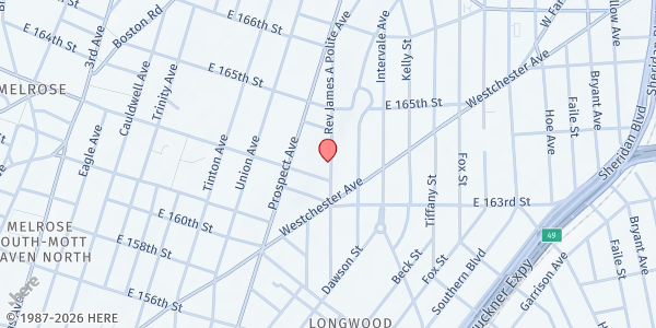 Map showing Thessalonia Baptist Church at 951 REV. JAMES POLITE AVE, Bronx, NY