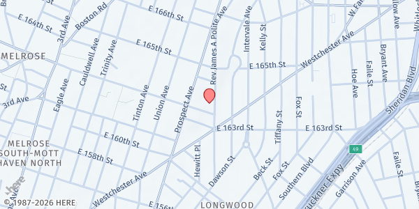 Map showing Thessalonia Baptist Church  at 951  Rev James a Polite Avenue, Bronx, NY