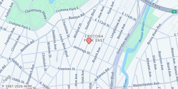 Map showing Union Grove Missionary Baptist Church at 1488   Hoe Avenue, Bronx, NY