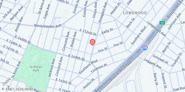 Map showing UNITED BRONX PARENTS, INC. - Food Pantry Location at 603 PROSPECT AVENUE, Bronx, NY