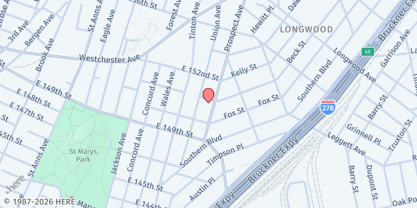 Map showing United Bronx Parents, Inc. at 603 Prospect Ave, The Bronx, NY