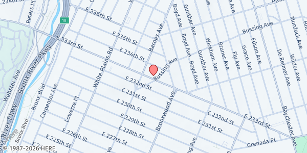 Map showing Vanguard WIC - Morris Heights Health Center at 825 E 233rd St, Bronx, NY