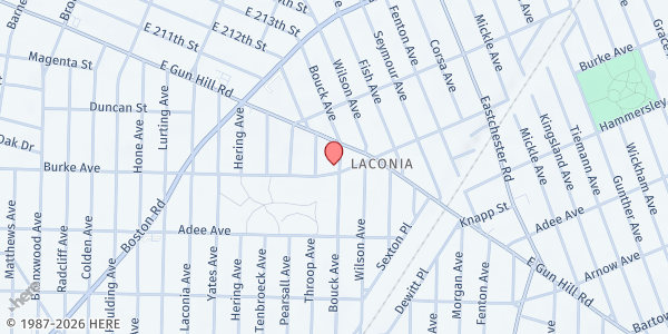 Map showing Victory SDA Church at 1271 Burke Avenue, Bronx, NY