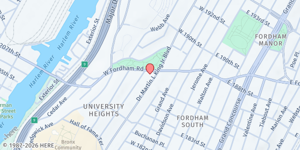 Map showing Villanova Community Services at 2345 University Ave., Bronx, NY