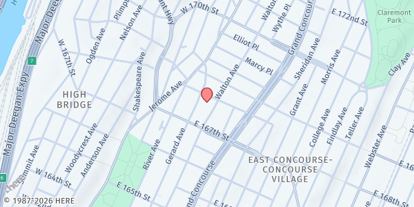 Map showing WHEDCo - Food Pantry at 50 E 168th St, Bronx, NY