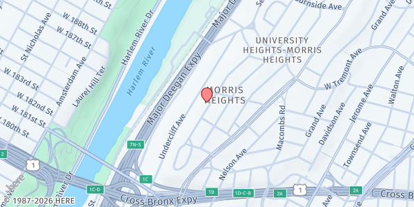 Map showing Whosoever Will Baptist Church at 1651 Popham Ave, Bronx, NY