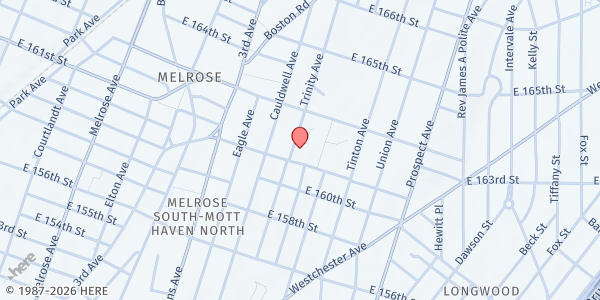 Map showing Wood Stock NORC at 890 Trinity Ave, Bronx, NY
