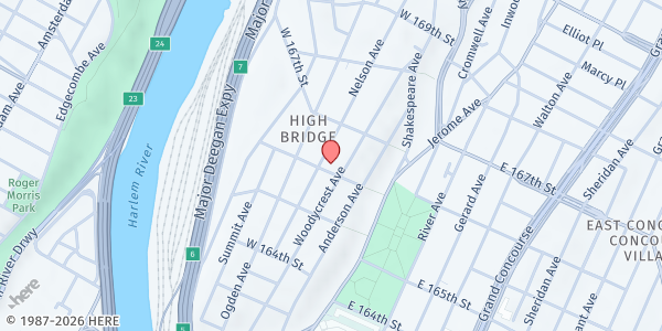 Map showing Woodycrest United Methodist Church, Bread Basket - Soup Kitchen at 89 WEST 166TH STREET, Bronx, NY