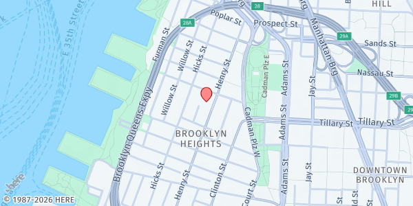 Map showing First Presbyterian Church of Brooklyn at 124 Henry Street, Brooklyn Heights, NY