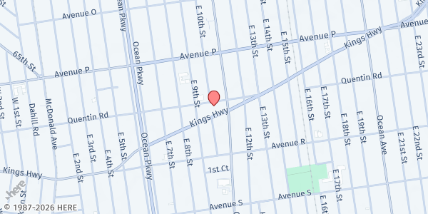 Map showing Aishel Shabbat at 1002 Quentin Road, Brooklyn, NY