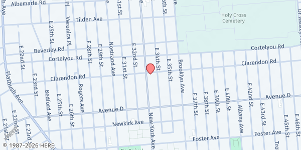 Map showing ALLIANCE TABERNACLE OF CLARENDON ROAD CHURCH at 3304 CLARENDON ROAD, Brooklyn, NY
