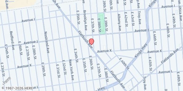 Map showing Ammi Evangelical Baptist Church at 1799 Flatbush Avenue, Brooklyn, NY