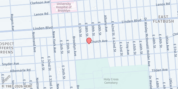 Map showing Apostolic Assembly of Jesus Christ at 3808 Church Ave, Brooklyn, NY