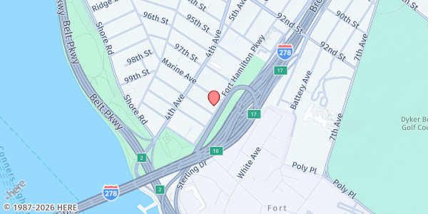 Map showing Bay Ridge Community Development Center at 9818 FORT HAMILITON PARKWAY, Brooklyn, NY