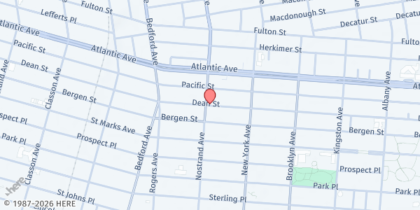 Map showing Bedford Central Presbyterian Church at 1200 Dean St., Brooklyn, NY