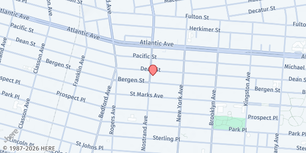 Map showing Bedford Central Presbyterian Church Food Pantry at 1200 Dean St, Brooklyn, NY