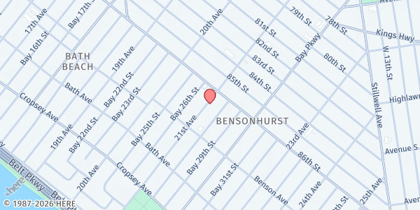 Map showing BENSONHURST COUNCIL OF JEWISH ORGANIZATIONS at 8635 21ST AVE, Brooklyn, NY