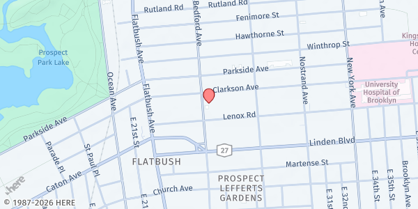 Map showing BETHANIE FRENCH SEVENTH DAY ADVENTIST CHURCH at 2059 BEDFORD AVENUE, Brooklyn, NY